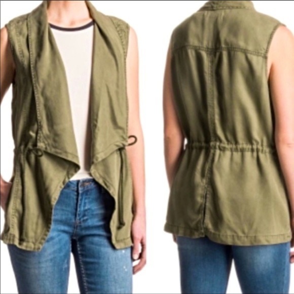 3/$20 Max Jeans Olive Green Tencel Drape Front Vest - Picture 1 of 8